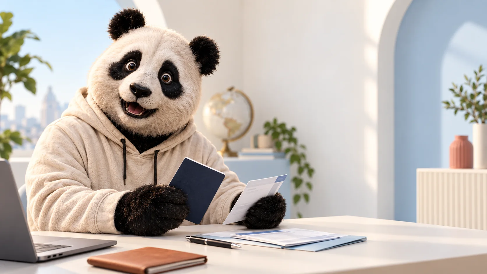 Immipedia panda guide reviewing a travel plan